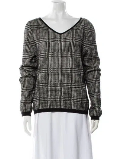 Pre-owned Les Copains Wool Plaid Print Sweater In Brown