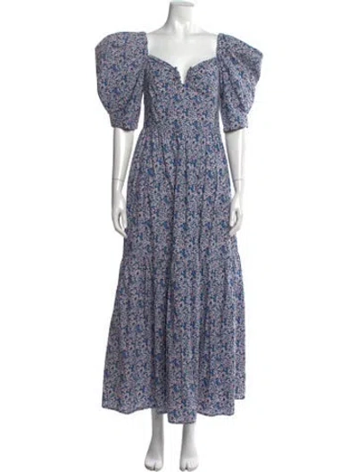 Pre-owned Les Coyotes De Paris Floral Print Long Dress In Blue
