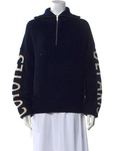 Pre-owned Les Coyotes De Paris Merino Wool Graphic Print Sweater In Blue