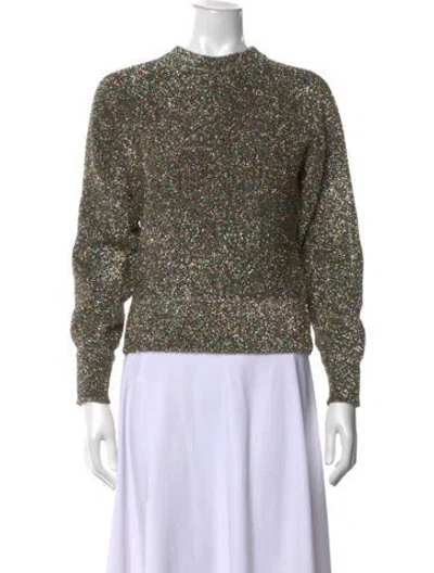 Pre-owned Les Coyotes De Paris Patterned Mock Neck Sweater In Green