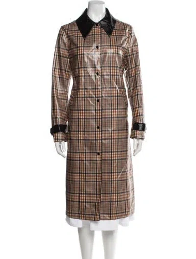 Pre-owned Les Coyotes De Paris Plaid Print Trench Coat In Brown
