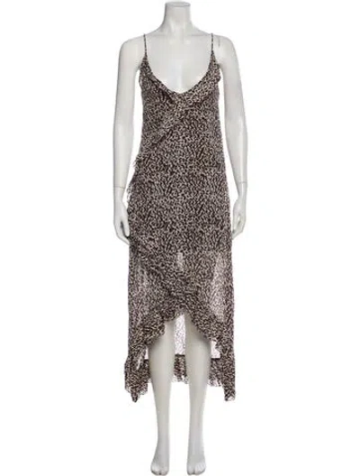 Pre-owned Les Coyotes De Paris Printed Long Dress In Brown