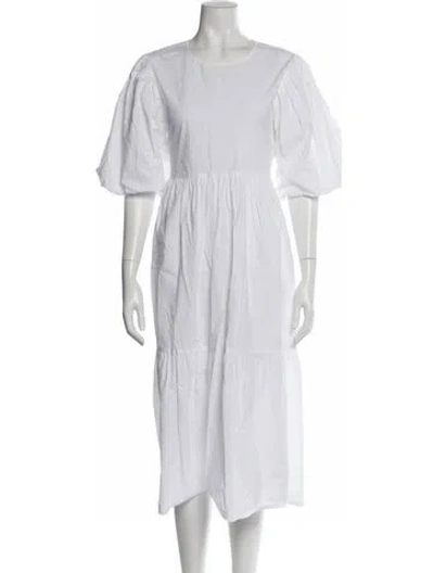 Pre-owned Les Coyotes De Paris Scoop Neck Midi Length Dress In White