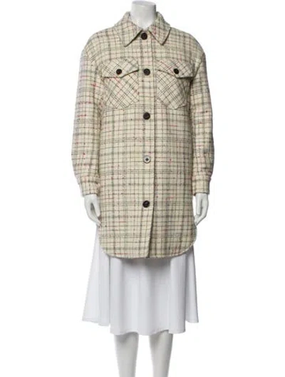 Pre-owned Les Coyotes De Paris Tweed Plaid Print Trench Coat In Neutral