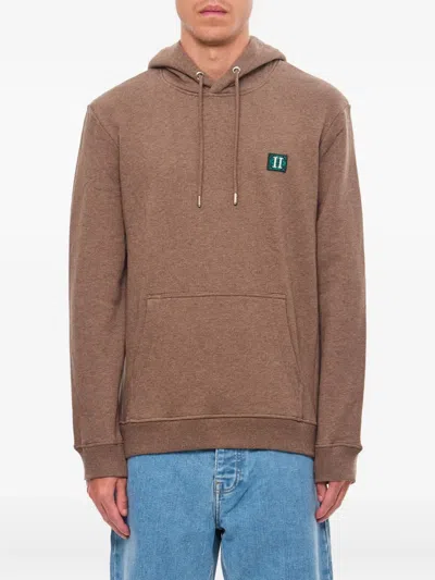 Les Deux Adjustable-hood Logo-patch Hoodie In Brown