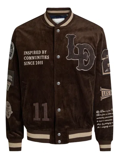 Les Deux Appliqués Corduroy Bomber Jacket In Brown