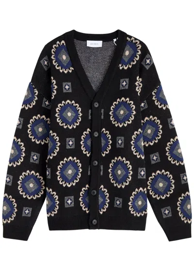 Les Deux Aro Intarsia Knitted Cardigan In Black