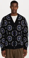 Les Deux Aro Intarsia Knitted Cardigan In Black/blueprint