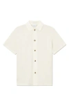 Les Deux Axel Pointelle Short Sleeve Organic Cotton Button-up Shirt In Pink