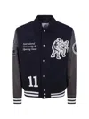 Les Deux Varsity Basket Wool Jacket Contrast Sleeves In Blue