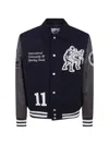 Les Deux Varsity Basket Wool Jacket Contrast Sleeves In Blue