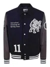 Les Deux Varsity Basket Wool Jacket Contrast Sleeves In Blue