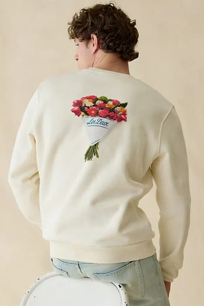 Les Deux Bouquet Graphic Crew Neck Sweatshirt In Cream, Men's At Urban Outfitters In White