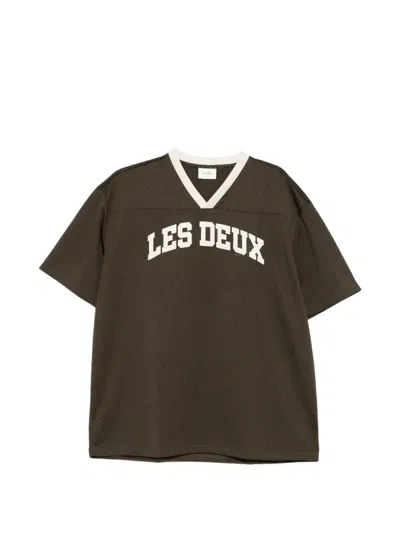 Les Deux V-neck Perforated T-shirt In Brown