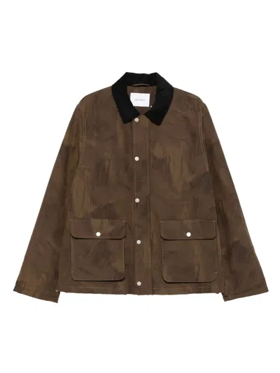 Les Deux Montana Patterned Cotton Jacket Contrast Collar In Brown