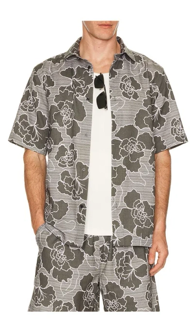 Les Deux Charlie Poppy All Over Print Shirt In Gray