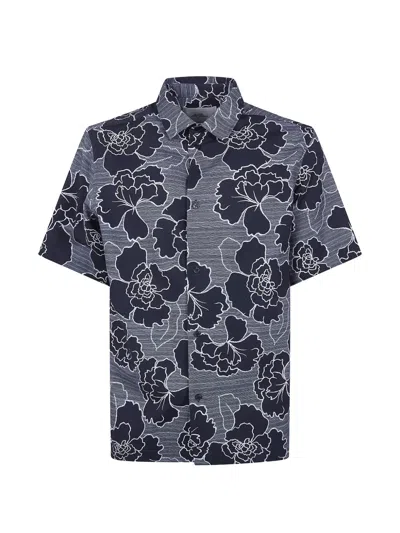 Les Deux Charlie Poppy Pattern Short Sleeve Knit Cotton Blend Button-up Shirt In Black