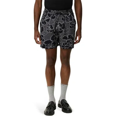 Les Deux Charlie Poppy Pattern Knit Cotton Blend Drawstring Shorts In Gray