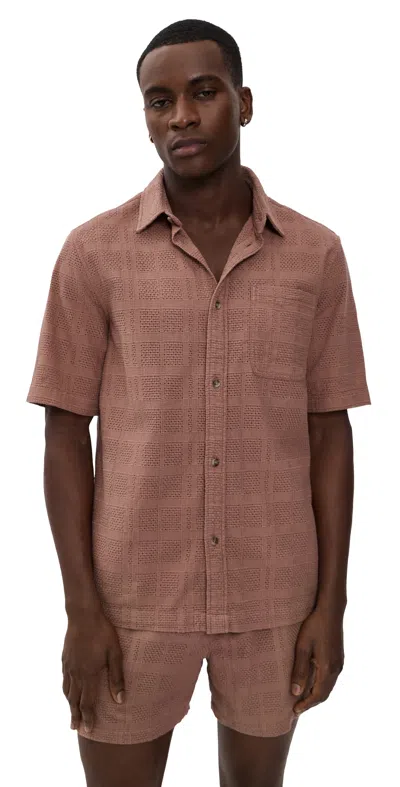 Les Deux Charlie Short Sleeve Shirt Cognac Red In Pink