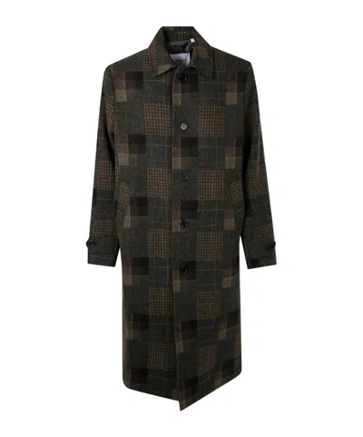 Les Deux Checked Wool Coat In Green