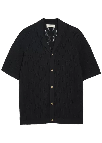 Les Deux Checked-weave Cotton-knit Shirt In Black