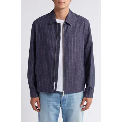 Les Deux Constantin Stripe Linen Blend Coach's Jacket In Dark Navy/ Ivory
