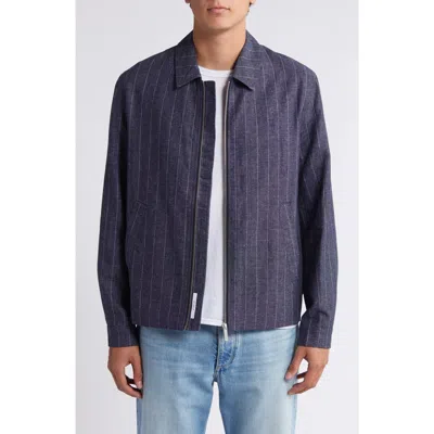 Les Deux Constantin Stripe Linen Blend Coach's Jacket In Dark Navy/ivory