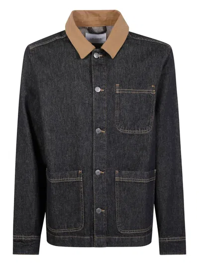 LES DEUX CONTRAST-COLLAR DENIM SHIRT JACKET