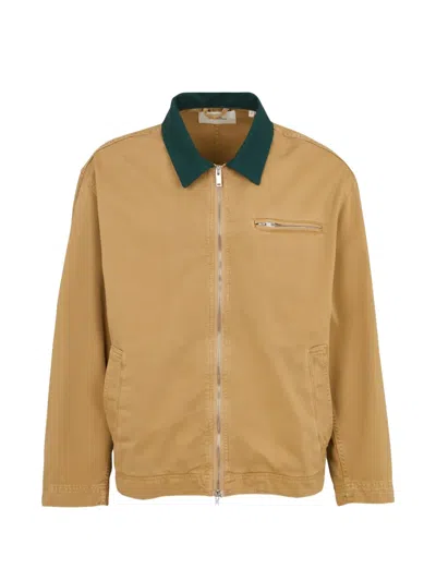 Les Deux Contrast-collar Zip-up Jacket In Brown