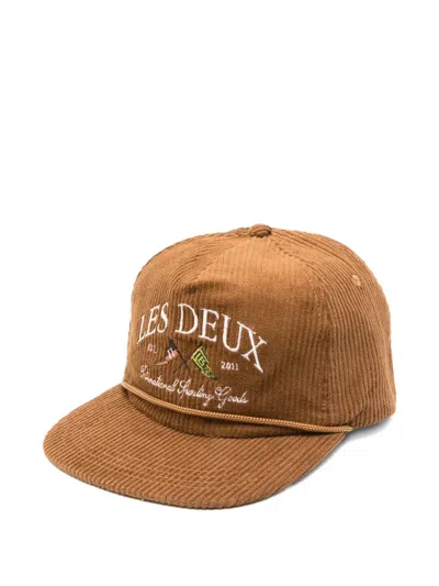 Les Deux Corduroy Logo-embroidered Baseball Cap In Brown