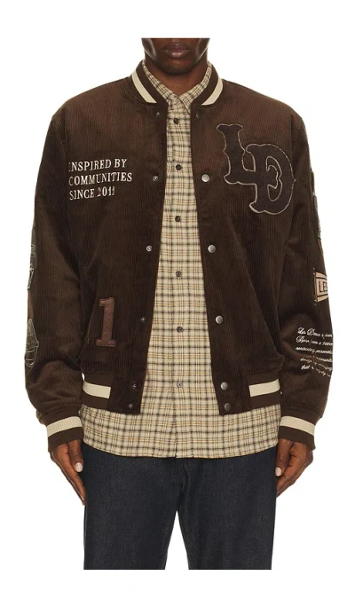 Les Deux Corduroy Varsity Jacket In Brown