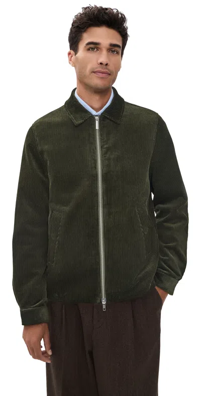 Les Deux Corduroy Zipper Coach Jacket Rosin Green In Blue