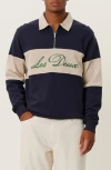 Les Deux Cory Zipper Rugby Sweatshirt In Dark Navy/light Desert Sand