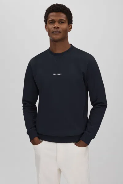 Les Deux Cotton Crew Neck Sweatshirt In Navy/white