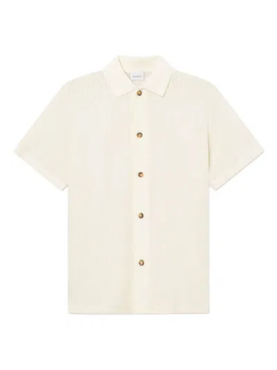 Les Deux Axel Pointelle Short Sleeve Organic Cotton Button-up Shirt In Gray
