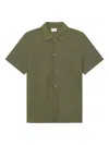 Les Deux Axel Pointelle Short Sleeve Organic Cotton Button-up Shirt In Green