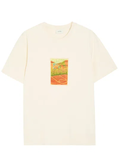 Les Deux Court Printed Cotton T-shirt In Neutral