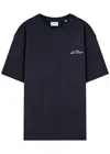 Les Deux Crew Logo-embroidered Cotton T-shirt In Black
