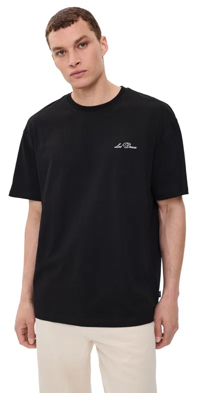 Les Deux Wild Flower Embroidered Crew Neck T Shirt In Black