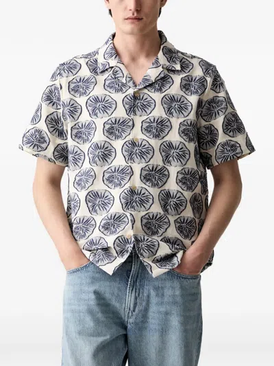 Les Deux Dahlia Floral-pattern Short-sleeved Shirt In Blue
