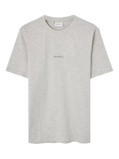 Les Deux Dexter Embroidered Crew-neck T-shirt In Gray