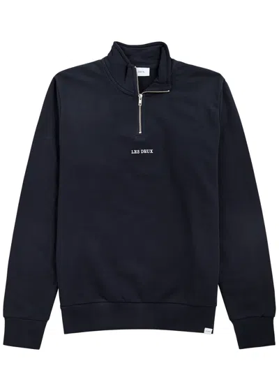 Les Deux Dexter Logo Half-zip Cotton Sweatshirt In Navy