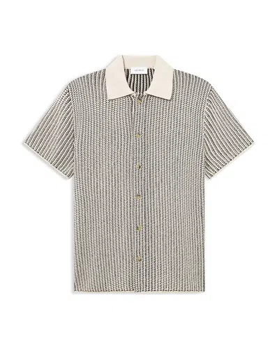 Les Deux Easton Knit Short Sleeve Shirt In Ivory/black
