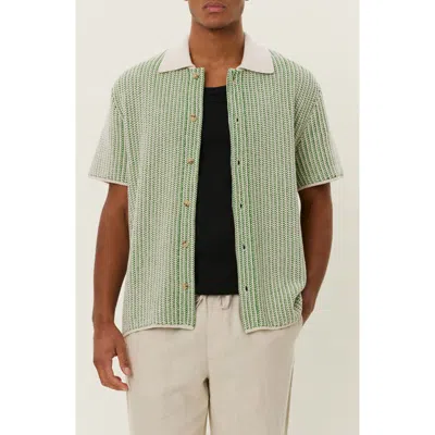 Les Deux Easton Short Sleeve Button-up Sweater In Ivory/vintage Green