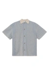 Les Deux Easton Short Sleeve Button-up Sweater In Blue