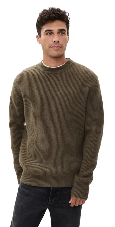 Les Deux Eddie Wool Rib Crewneck Knit Teak In Brown