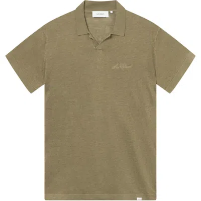 Les Deux Emmanuel Linen & Cotton Polo Jumper In Surplus Green