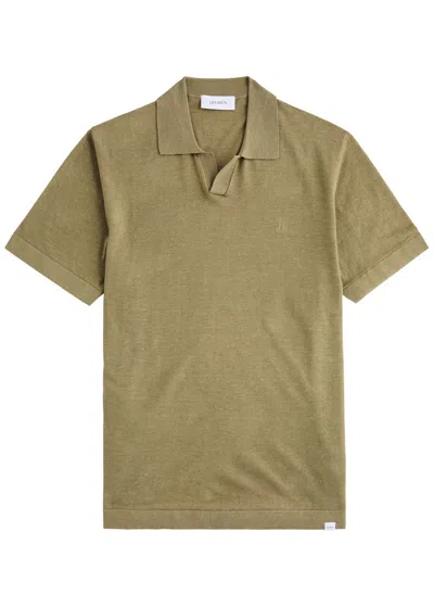 Les Deux Emmanuel Linen-blend Polo Shirt In Khaki