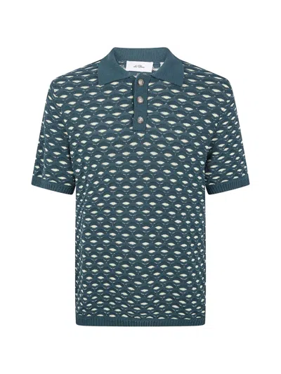 Les Deux Mens Sea Moss Green Esmay Knitted Cotton-blend Polo Top
