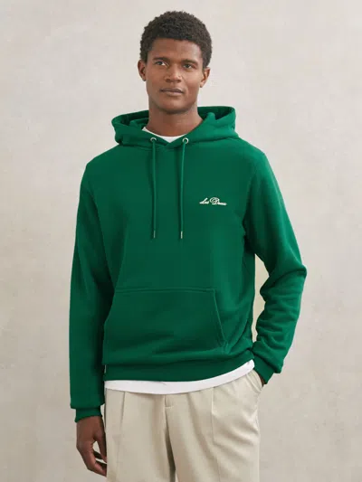 Les Deux Evergreen  Cotton Artwork-print Hoodie In Green